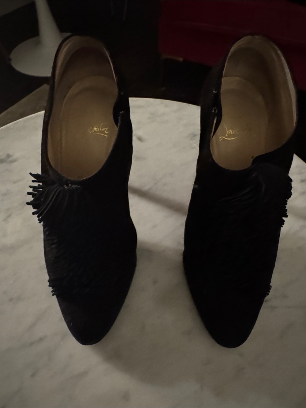 Women's Black Suede Fringe Ankle Booties